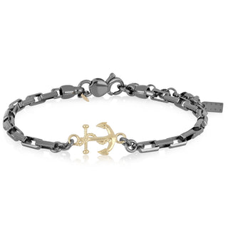 Bracciale uomo con ancora in argento 925 e oro 9 kt - Declan