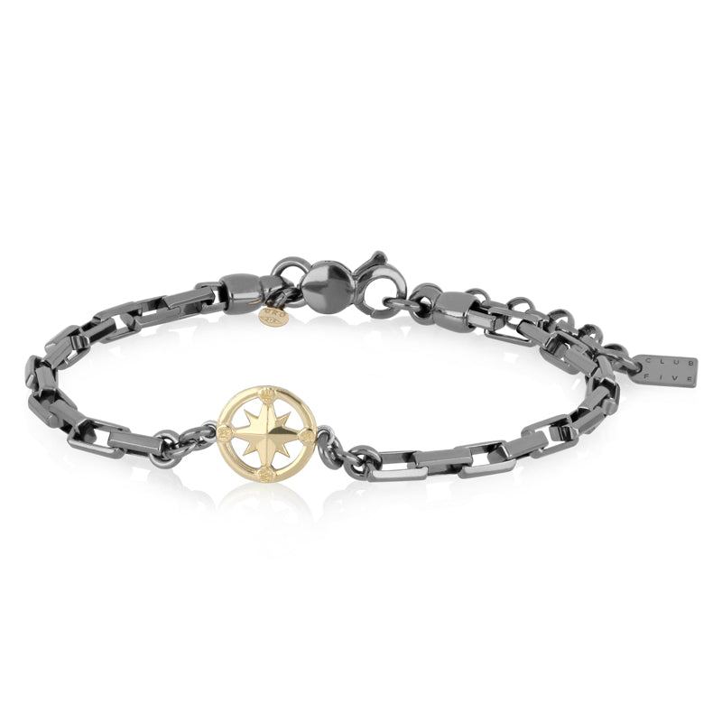Bracciale con bussola operativa di Giovepluvio in oro rosa 18 kt e sagola in cotone da